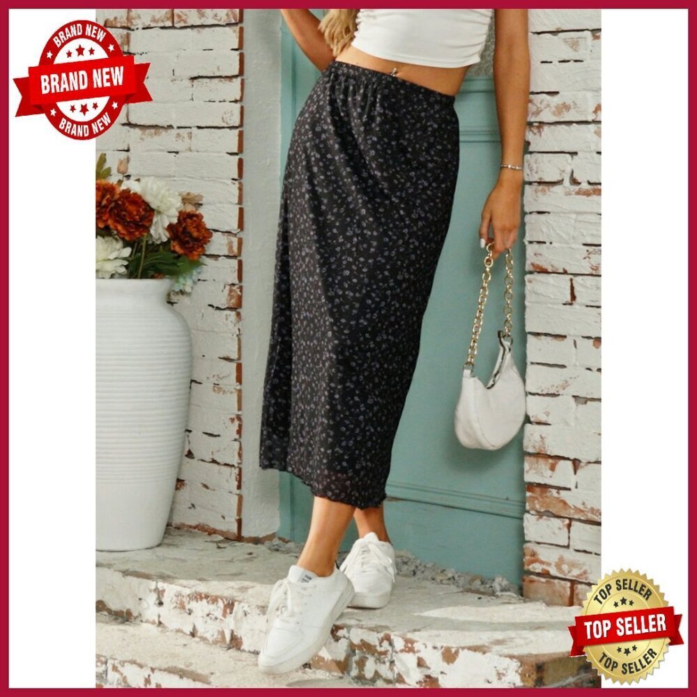 High Waisted Midi Skirt Mesh Flowy Plaid X-Large - Picture 8 of 8